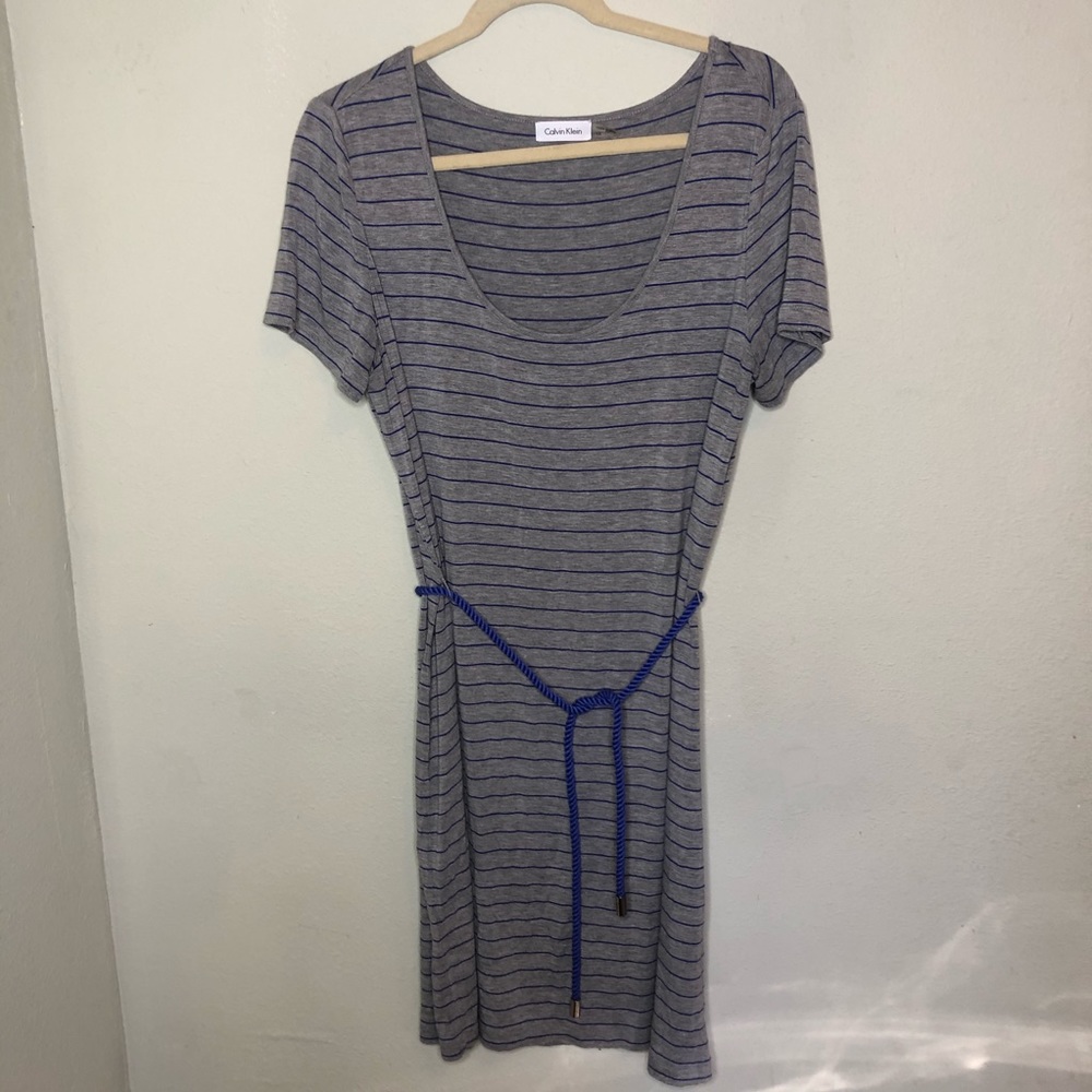 Calvin Klein Striped Dress w/Rope Belt Size 14